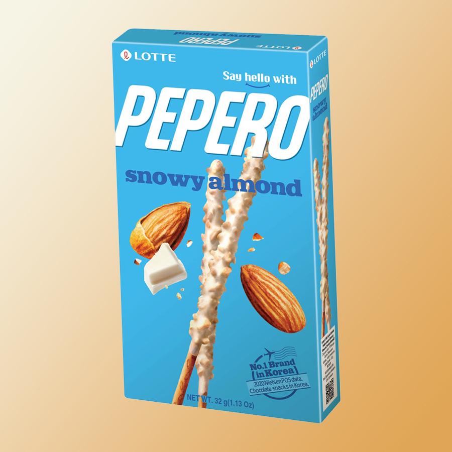 Pepero Snowy Almond fehércsoki és mandula ízű ropi 32g